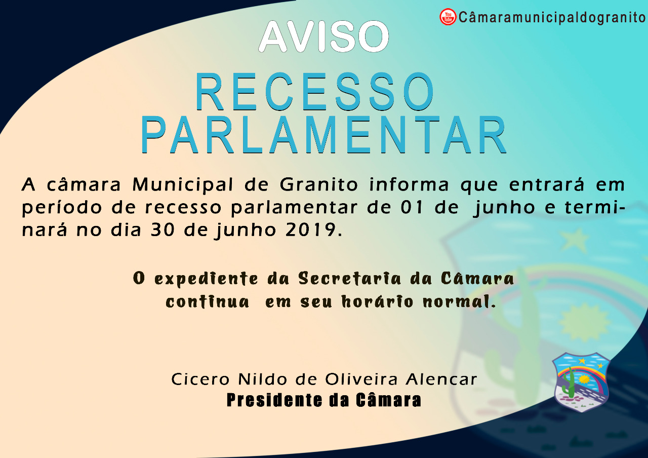 Recesso na Câmara Municipal será de 01 de junho a 30 de junho